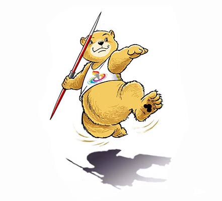 Bear with javelin cartoon.